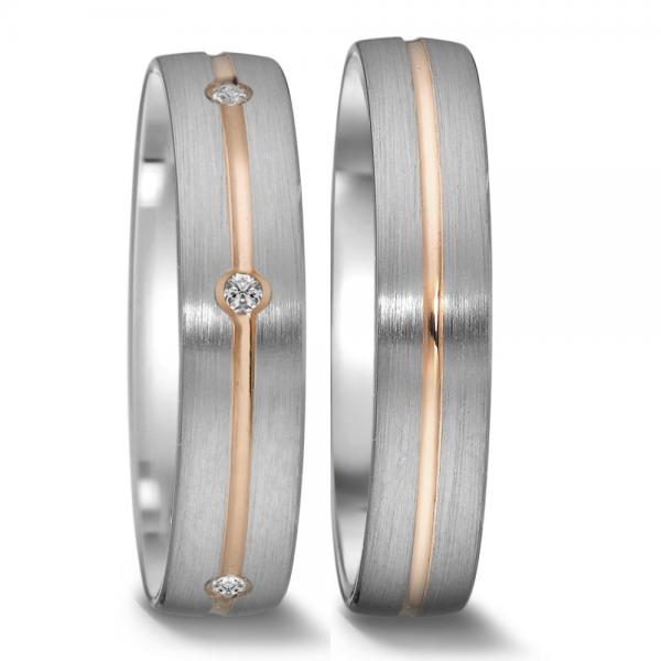 Trauringe Weiss-Rosegold von Weidner 62607 + 72607